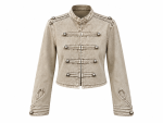 Γυναικείο Κοντό Denim Jacket σε  Military Στυλ με Όρθιο Γιακά, Διακοσμητικές Λωρίδες, Μεταλλικά Κουμπιά & Επωμίδες - Image 4
