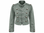 Γυναικείο Κοντό Denim Jacket σε  Military Στυλ με Όρθιο Γιακά, Διακοσμητικές Λωρίδες, Μεταλλικά Κουμπιά & Επωμίδες - Image 2
