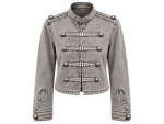 Γυναικείο Κοντό Denim Jacket σε  Military Στυλ με Όρθιο Γιακά, Διακοσμητικές Λωρίδες, Μεταλλικά Κουμπιά & Επωμίδες - Image 3