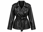Γυναικείο  Leather-Look Trench Jacket με Γυαλιστερή Υφή, Σταυρωτό Κούμπωμα, Μεγάλο Πέτο, Ζώνη στη Μέση & Επωμίδες - Image 4