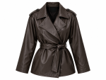 Γυναικείο  Leather-Look Trench Jacket με Γυαλιστερή Υφή, Σταυρωτό Κούμπωμα, Μεγάλο Πέτο, Ζώνη στη Μέση & Επωμίδες - Image 3