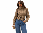 Γυναικείο Κοντό Trench Jacket  με Ψηλό Γιακά, Σταυρωτό Κούμπωμα, Ζώνη στη Μέση & Ρυθμιζόμενες Μανσέτες