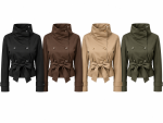 Γυναικείο Κοντό Trench Jacket  με Ψηλό Γιακά, Σταυρωτό Κούμπωμα, Ζώνη στη Μέση & Ρυθμιζόμενες Μανσέτες - Image 2