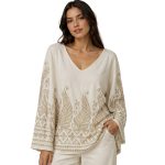 Γυναικεία Boho Μπλούζα Εκρού με Μπεζ Ethnic Μοτίβο
