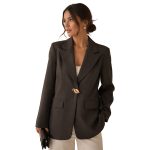 Γυναικείο Blazer Σακάκι Καφέ με Χρυσό Διακοσμητικό Κούμπωμα