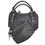 Τσάντα Tote Μαύρη Suede Όψη με Χρυσαφί Τρουκς & Αποσπώμενο Λουράκι