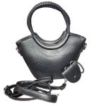 Mini Tote Τσάντα Μαύρη με Πλεκτό Χερούλι, Λουράκι Χιαστί & Mini Θήκη