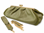 Γυναικείο Clutch Τσαντάκι σε Λαδί Απόχρωση με Ανάγλυφη Υφή, Χρυσό Kiss-Lock Κούμπωμα & Αποσπώμενα Λουράκια