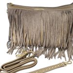 Γυναικεία Boho Τσάντα Ώμου & Χιαστί με Μακριά Κρόσσια και Χρυσές Μεταλλικές Λεπτομέρειες