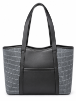 Μεγάλη Γυναικεία Tote Τσάντα David Jones Μαύρη–Γκρι με Croco Υφή & Διακοσμητικό Φουλάρι - Image 2