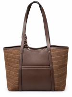 Μεγάλη Γυναικεία Τσάντα Ώμου Tote David Jones Δίχρωμη Καφέ με Croco Υφή & Διακοσμητικό Φουλάρι - Image 2