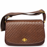 Γυναικεία Καφέ Crossbody Τσάντα με Ανάγλυφη Πλεκτή Όψη & Χρυσό Κούμπωμα