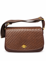 Γυναικεία Καφέ Crossbody Τσάντα με Ανάγλυφη Πλεκτή Όψη & Χρυσό Κούμπωμα