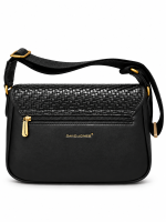 Γυναικεία Μαύρη Crossbody Τσάντα με Πλεκτή Υφή & Χρυσό Γεωμετρικό Κούμπωμα - Image 2