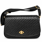 Γυναικεία Μαύρη Crossbody Τσάντα με Πλεκτή Υφή & Χρυσό Γεωμετρικό Κούμπωμα