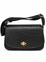 Γυναικεία Μαύρη Crossbody Τσάντα με Πλεκτή Υφή & Χρυσό Γεωμετρικό Κούμπωμα