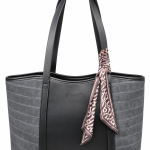 Μεγάλη Γυναικεία Tote Τσάντα David Jones Μαύρη–Γκρι με Croco Υφή & Διακοσμητικό Φουλάρι